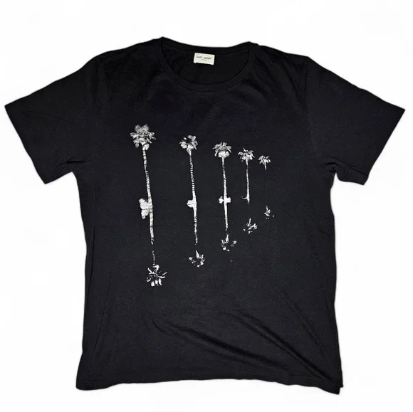 Saint Laurent | Palm Tree Metallic Printed Jersey Tee | Mens | Size Medium - Picture 3 of 14